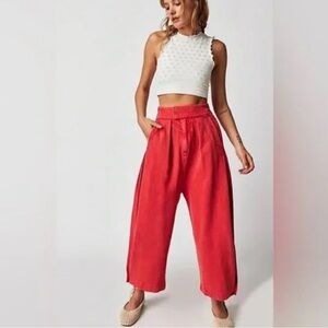 Free People Women's Cool Harbor Red Wide-Leg Pants, Small